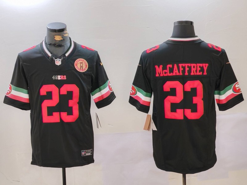 Men's San Francisco 49ers #23 Christian McCaffrey Black F.U.S.E. Mexico With Gate Bridge Patch Vapor Limited Stitched Football Jersey